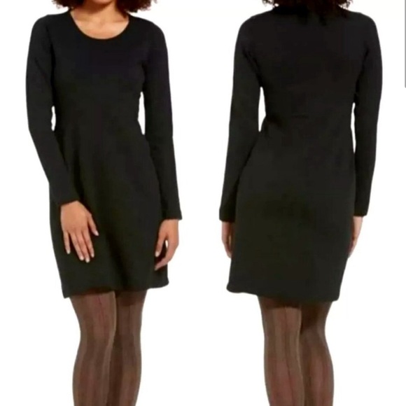 DULUTH TRADING CO Wearwithall Ponte Knit Long Sleeve Black Mini Dress Small - Picture 2 of 8